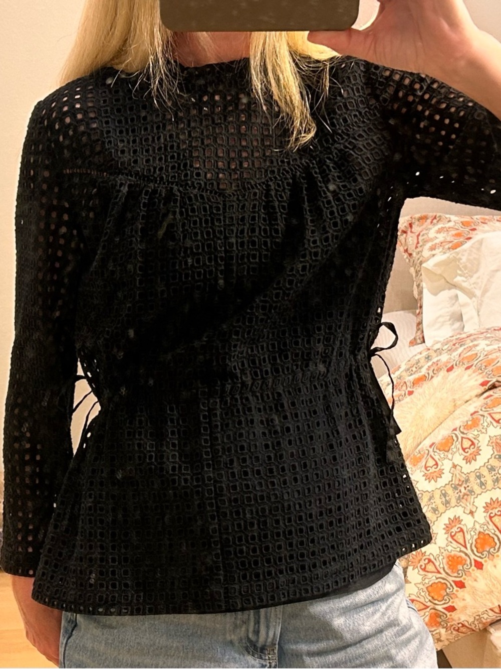 Point Sur Eyelet Long-Sleeve Peplum Top